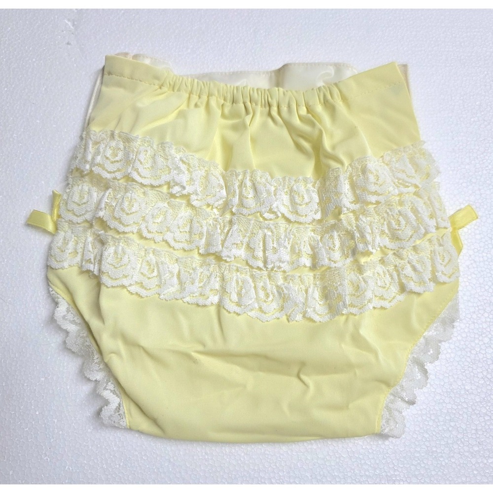 Vintage Regent Fancy Pants Butter Yellow Lace Ruffle Baby Diaper Cover Large USA